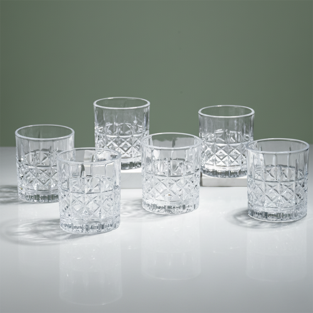 Diamond Grid Cut Design Whiskey Glasses - Set of 6