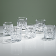 Diamond Grid Cut Design Whiskey Glasses - Set of 6