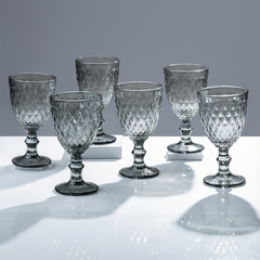 Smoke-Grey Diamond-Cut Goblets - Set of 6