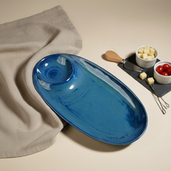 Blue Ceramic Chip and Dip Platter