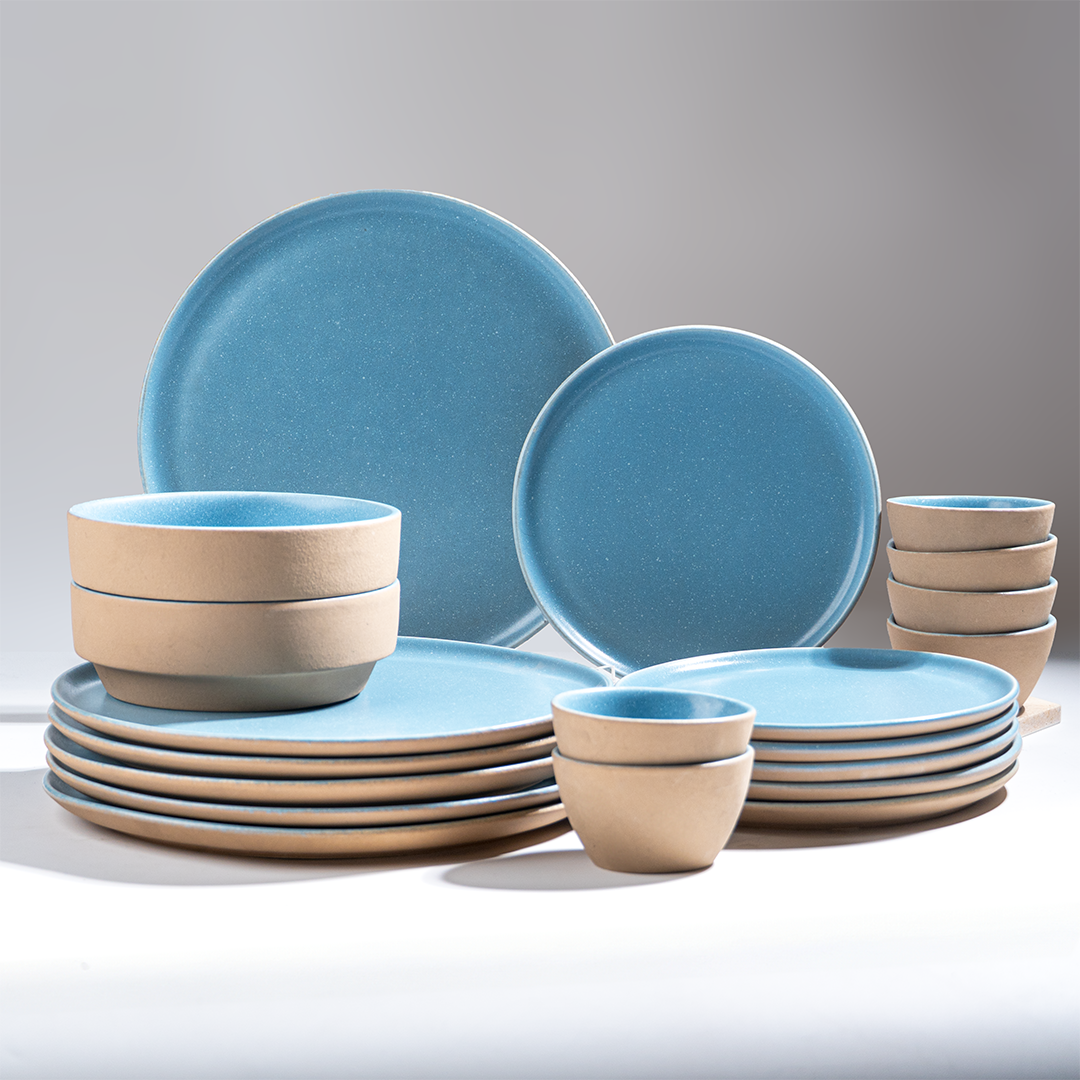 Sky Blue & Sand Ceramic Dinnerware Set of 20