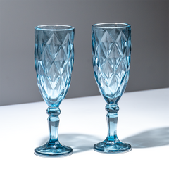 Blue Vintage Textured Glass Goblet Set - Set of 6