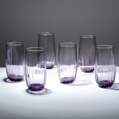 Lilac-Tint Ribbed Tall Glasses - Set of 6