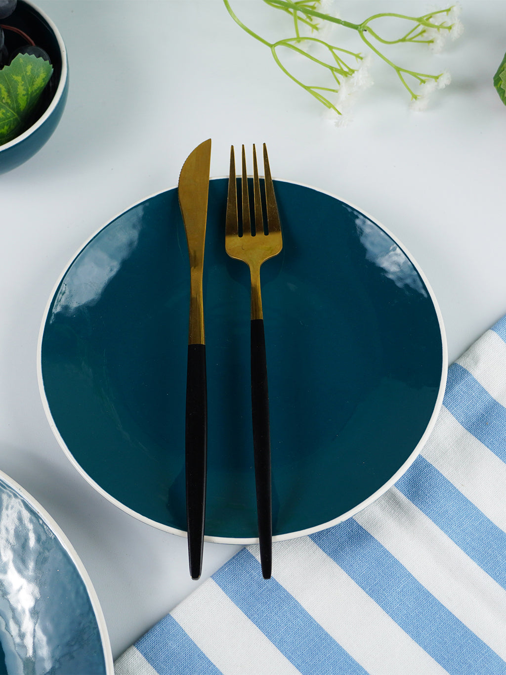 Deep Blue Ceramic Dinnerware - Set of 18