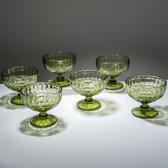 Vintage Olive Green Embossed Dessert Cups - Set of 6