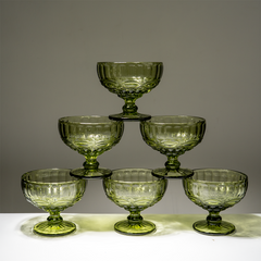 Vintage Olive Green Embossed Dessert Cups - Set of 6