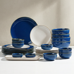 Modern Blue & White Ceramic Dinnerware Set of 25