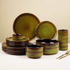 Modern Rustic Green Ceramic Dinnerware Set of 22 Piece