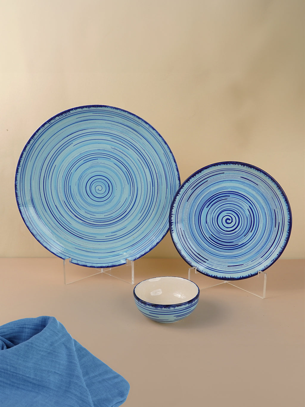 Sky Blue Ceramic Dinnerware Swirl Pattern - Set of 18