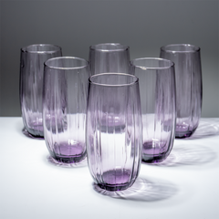 Lilac-Tint Ribbed Tall Glasses - Set of 6