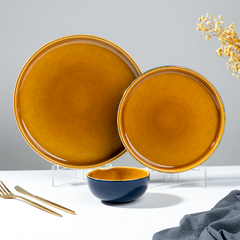 Golden Dinner Set with Navy Blue Exterior (Set of 18)