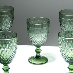 Green Vintage Textured Glass Goblet Set – 6-Piece