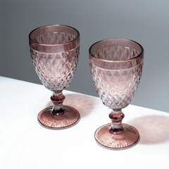 Rose-Pink Diamond-Cut Goblets - Set of 6