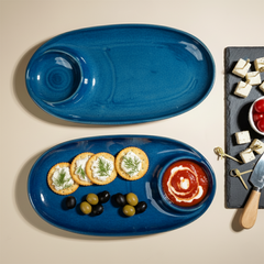 Blue Ceramic Chip and Dip Platter