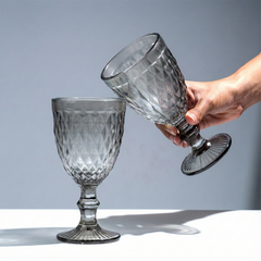 Smoke-Grey Diamond-Cut Goblets - Set of 6