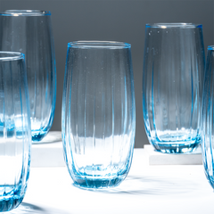 Ocean-Blue Textured Tall Glasses - Set of 6
