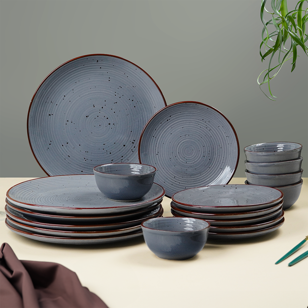 Pebble Grey Ceramic Dinner Set (Set of 18)