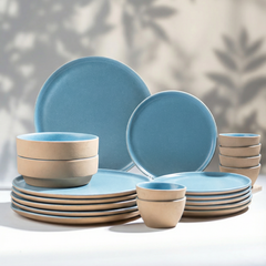 Sky Blue & Sand Ceramic Dinnerware Set of 20
