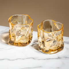 Amber-Colored Sculpted Glasses - Set of 6