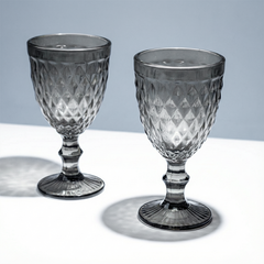 Smoke-Grey Diamond-Cut Goblets - Set of 6