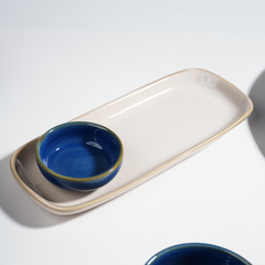 Modern Blue & White Ceramic Dinnerware Set of 25