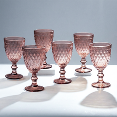 Rose-Pink Diamond-Cut Goblets - Set of 6