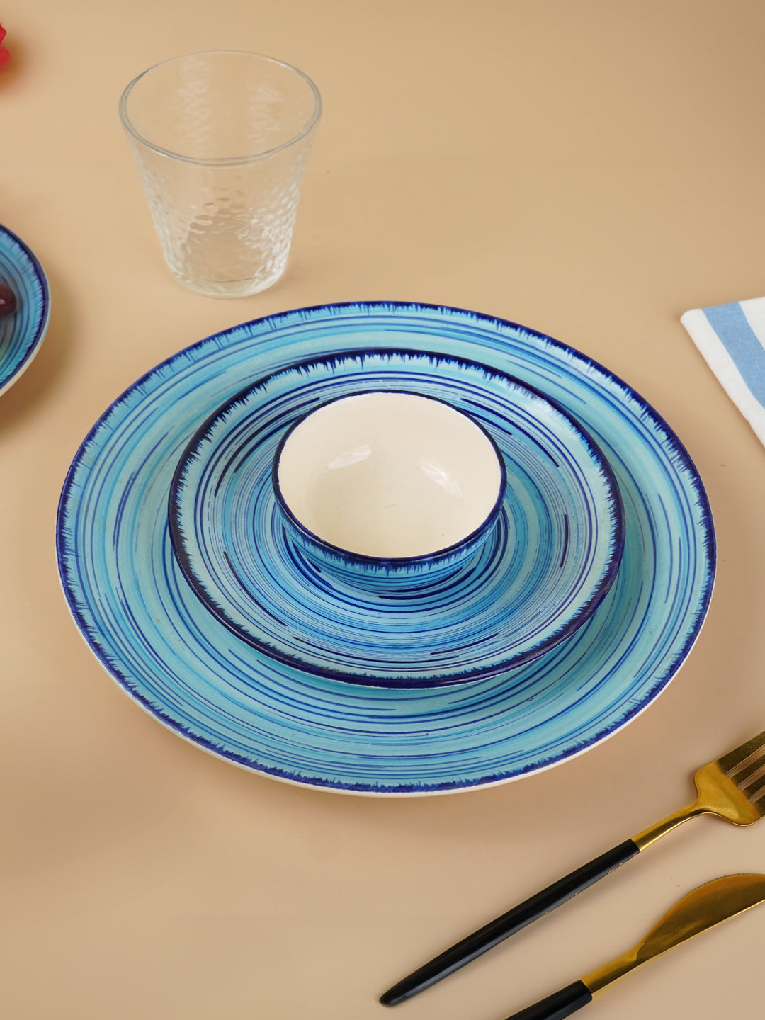 Sky Blue Ceramic Dinnerware Swirl Pattern - Set of 18 Secondary image