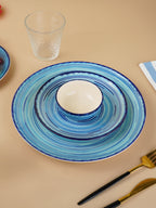 Sky Blue Ceramic Dinnerware Swirl Pattern - Set of 18