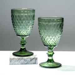 Green Vintage Textured Glass Goblet Set – 6-Piece