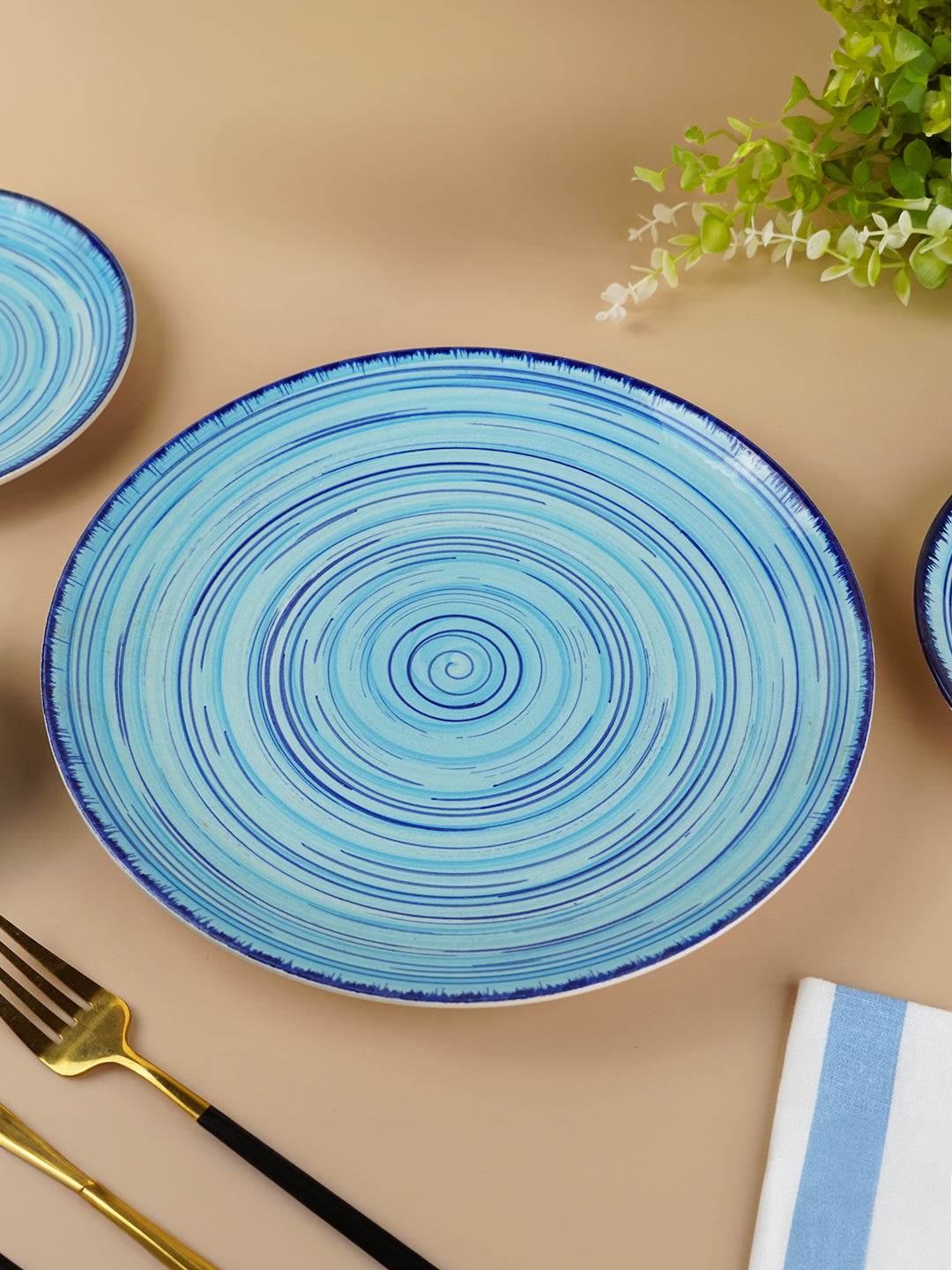 Sky Blue Ceramic Dinnerware Swirl Pattern - Set of 18