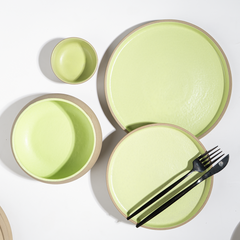 Light Green & Rust Ceramic Dinnerware Set of 14