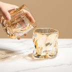 Amber-Colored Sculpted Glasses - Set of 6