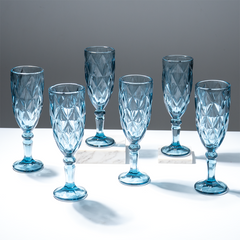 Blue Vintage Textured Glass Goblet Set - Set of 6