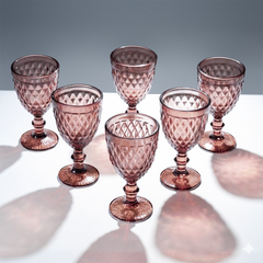 Rose-Pink Diamond-Cut Goblets - Set of 6