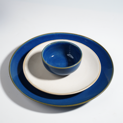 Modern Blue & White Ceramic Dinnerware Set of 25