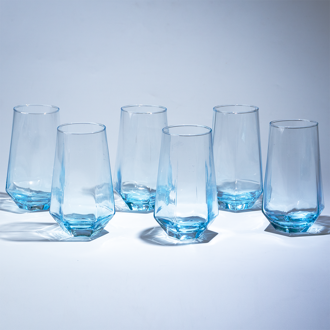Modern Amethyst Blue Hexagonal Base Drinking Glass - Set of 6