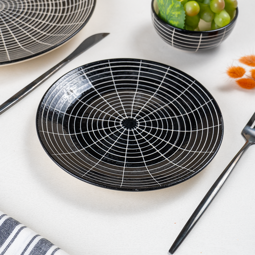 Black and White Grid Ceramic Dinnerware - Set of 18