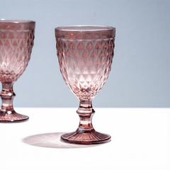 Rose-Pink Diamond-Cut Goblets - Set of 6