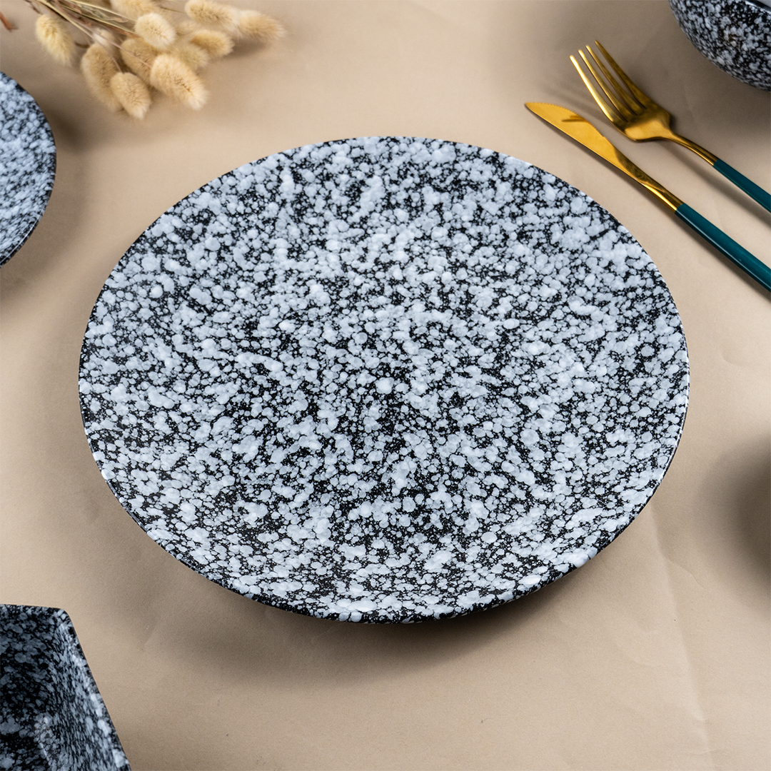 Black and White Speckled Ceramic Dinnerware - Set of 23
