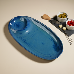 Blue Ceramic Chip and Dip Platter