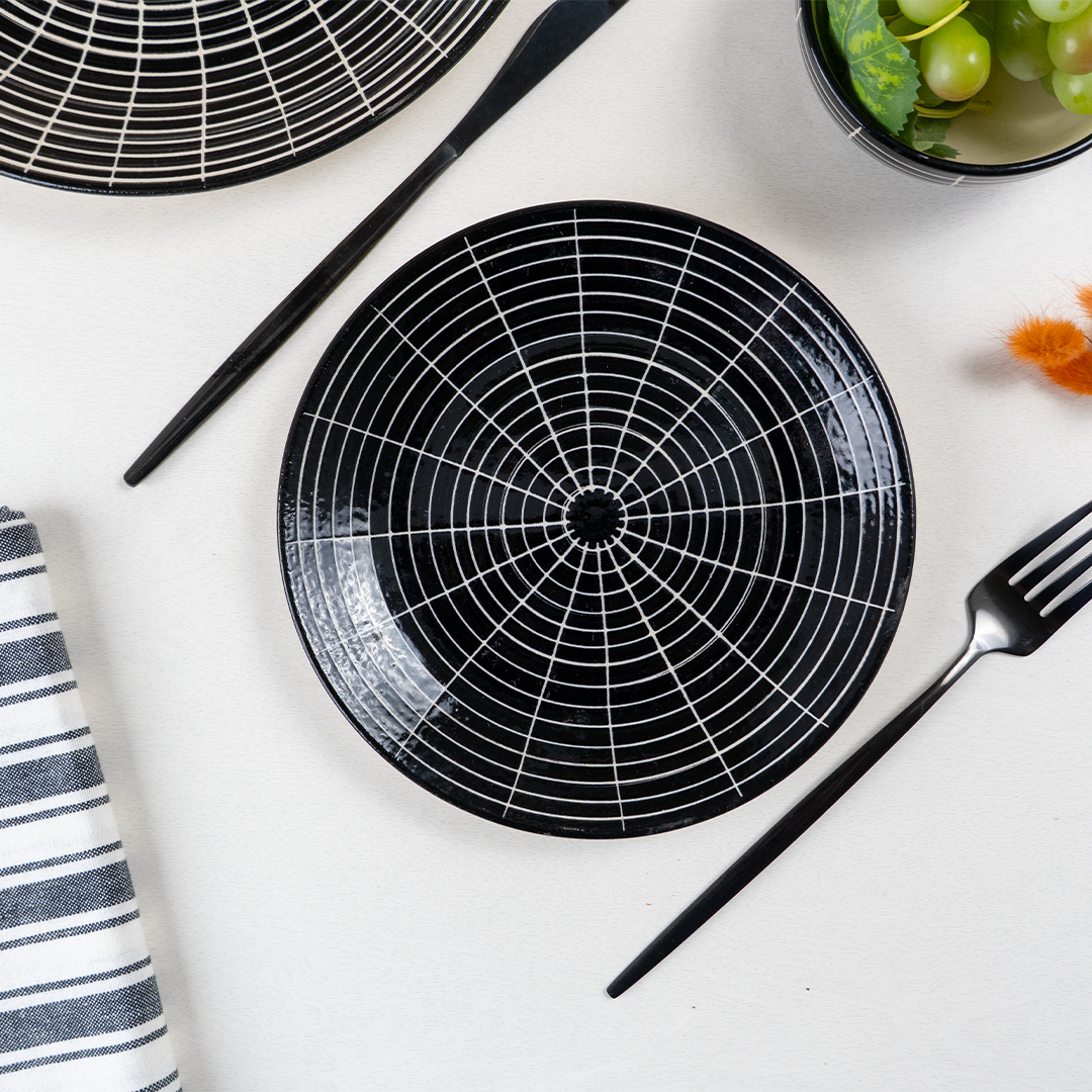 Black and White Grid Ceramic Dinnerware - Set of 18