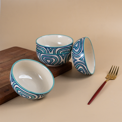 Hand-Painted Blue Ceramic Bowls - Set of 4