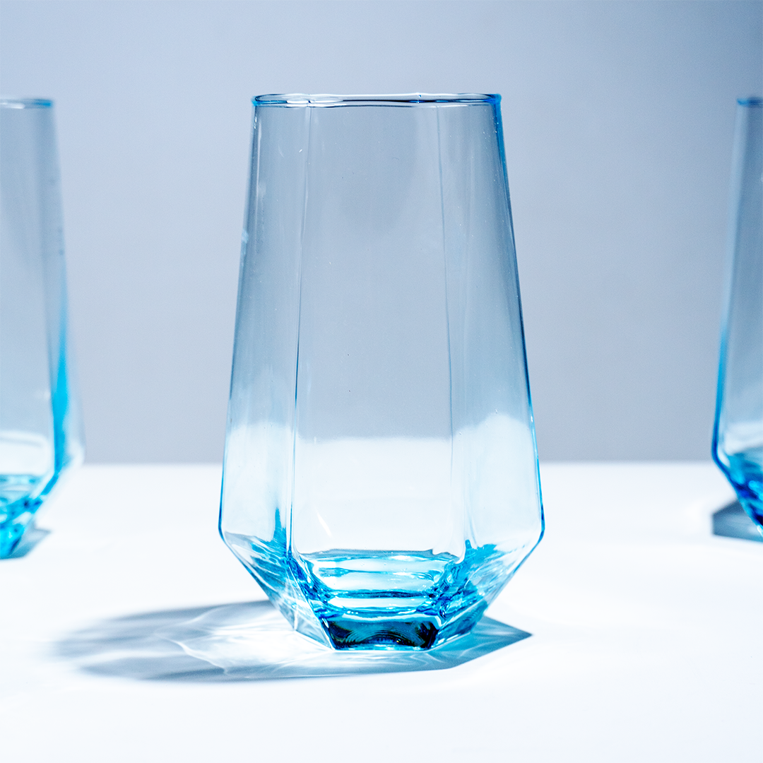 Modern Amethyst Blue Hexagonal Base Drinking Glass - Set of 6