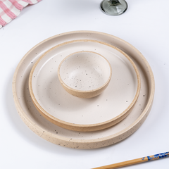Speckled Beige Ceramic Dinner Set – Set of 18