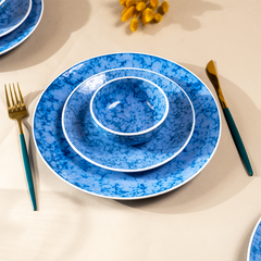 Blue Marble Ceramic Dinnerware Set - Set of 3