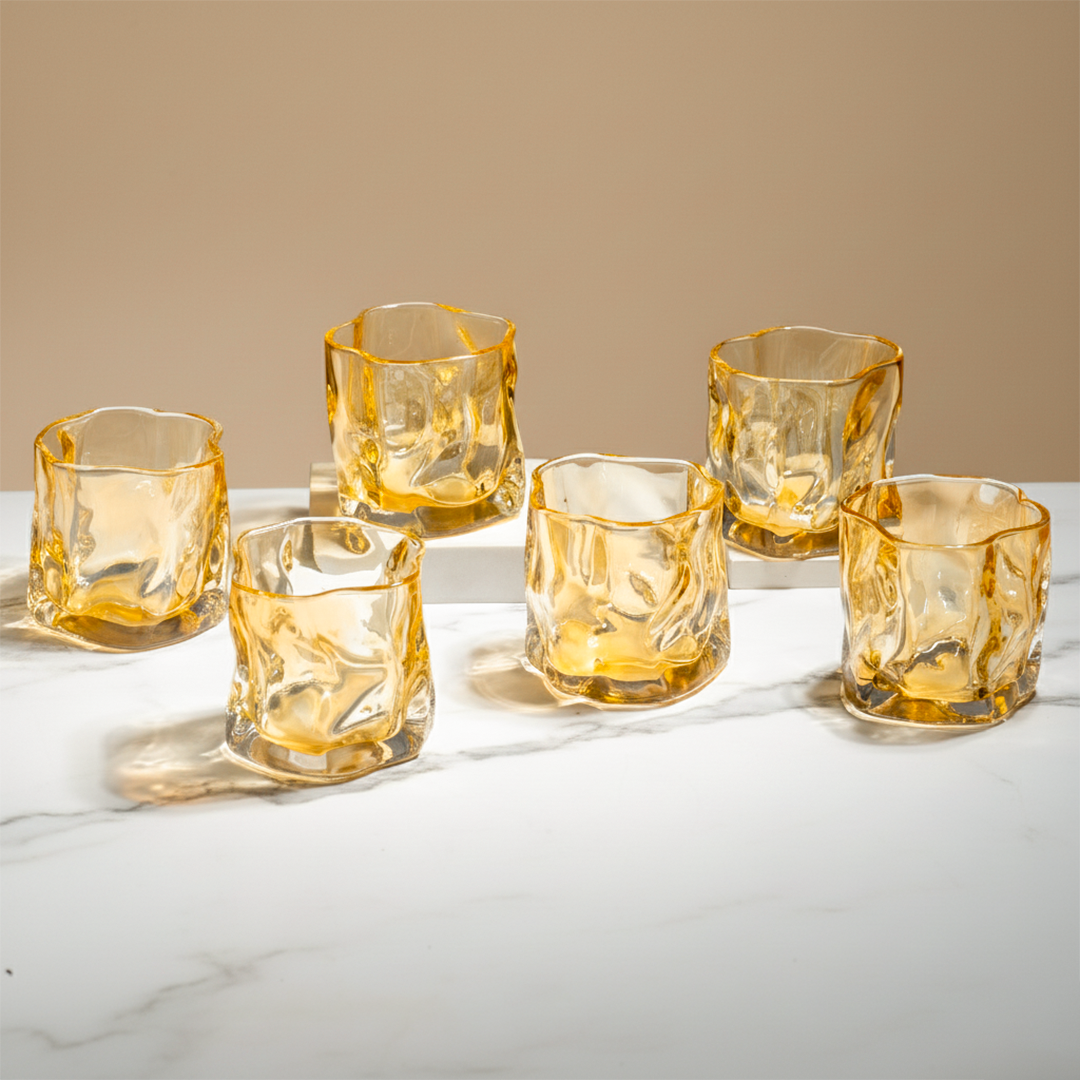 Amber-Colored Sculpted Glasses - Set of 6 Main image