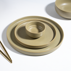 Modern Rustic Olive Green Ceramic Dinnerware Set of 25