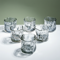 Smoky Gray Sculpted Glasses - Set of 6