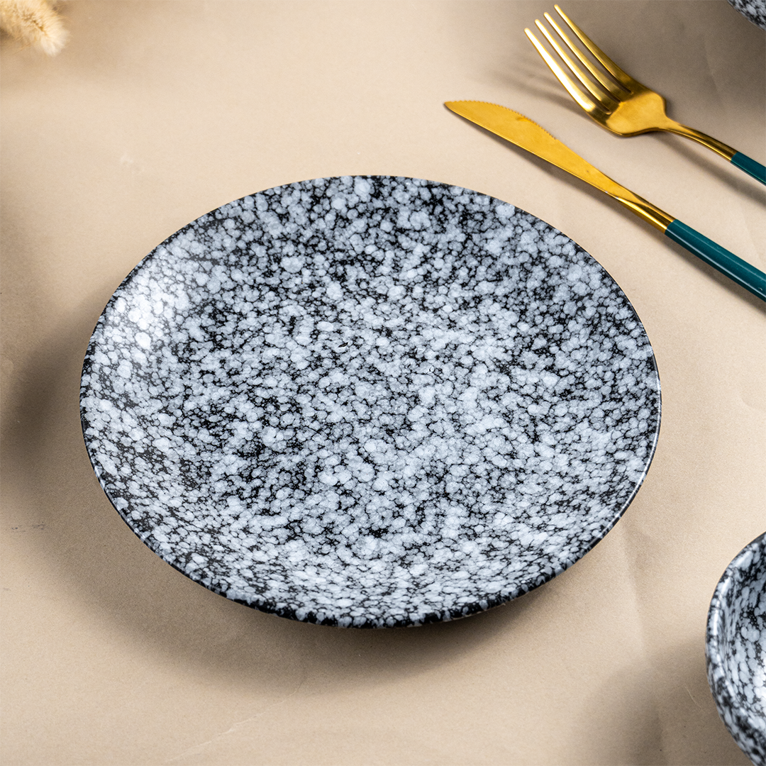 Black and White Speckled Ceramic Dinnerware - Set of 23