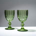 Green Vintage Embossed Glass Goblet Set – 6-Piece